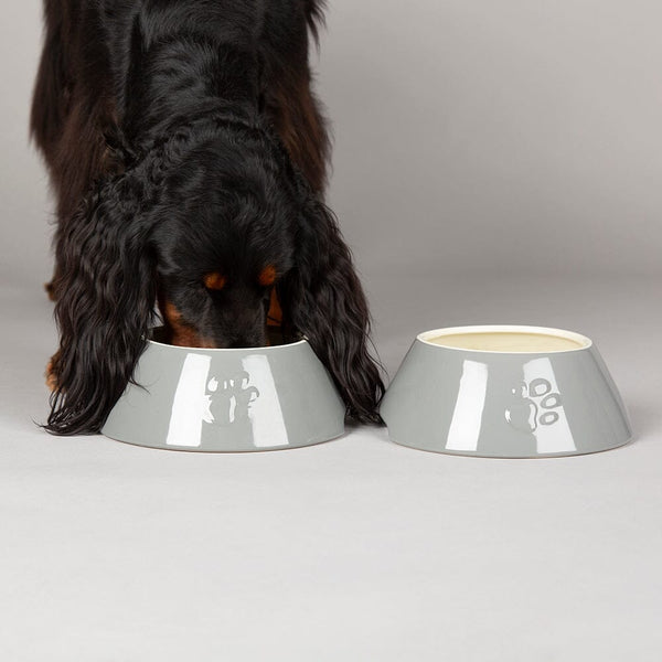 Classic 2 Piece Long Eared Dog Food Water Bowl Grey petslovescruffs
