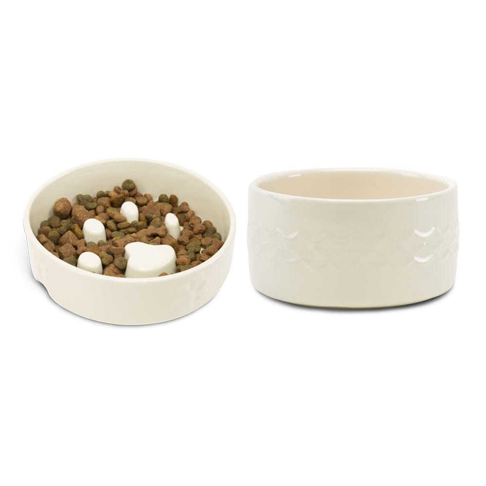 Icon 2 Piece Dog Slow Feeder & Water Bowl Set - 16cm | 15cm - Cream Pet Bowls, Feeders & Waterers Scruffs® 