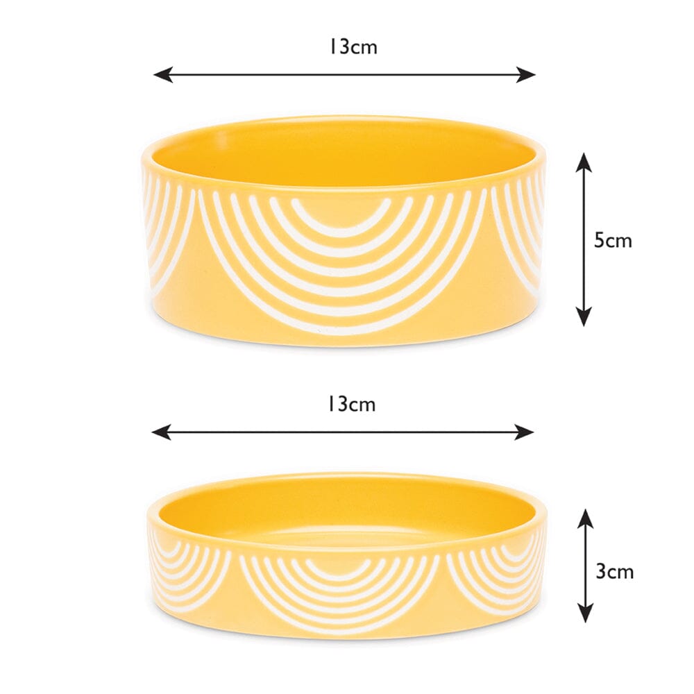 Aztec 2 Piece Cat Food Bowl & Saucer Set - Sunflower Yellow Pet Bowls, Feeders & Waterers Scruffs® 