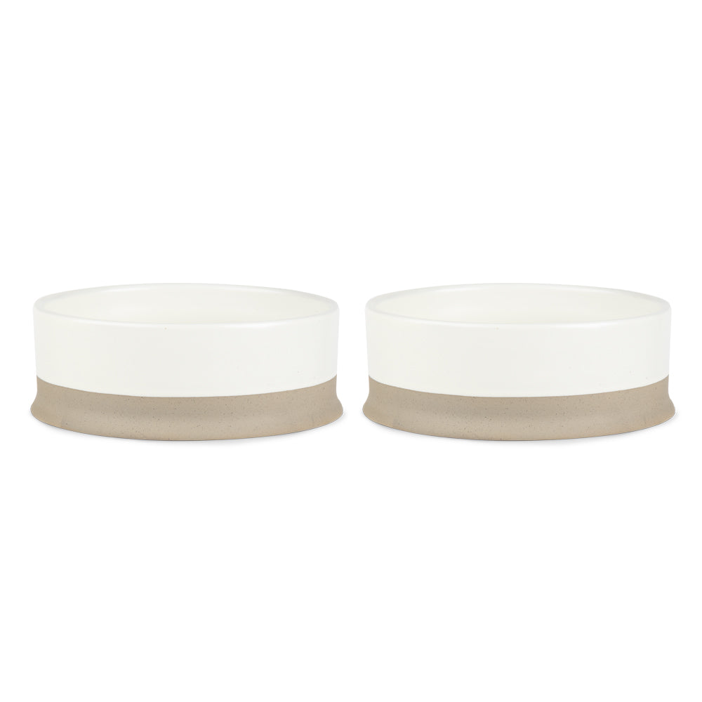 Scandi 2 piece ceramic dog bowl set on white background Scruffs